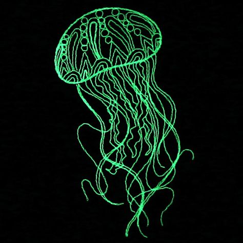 Neon Embroidery Design, Quilts 2023, Neon Embroidery, Gelli Plate Techniques, Ocean Prints, Jellyfish Design, Mermaid Crafts, Denim Embroidery, Freestanding Lace Embroidery