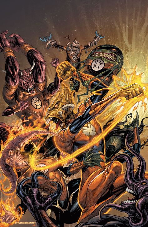 Larfleeze - The Orange God Orange Lantern Corps, Tyler Kirkham, Orange Lantern, Orange Lanterns, Green Lanterns, Hal Jordan, Dc Comics Heroes, Agent Orange, Comic Villains