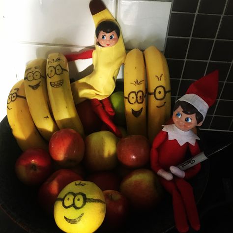 Day 2. Tricky squeezing a pregnant elf into a banana suit 🍌 #elfontheshelf Elf Banana Ideas, Elf Bananas, Pregnant Elf, Elf Ideas Easy Funny, Elf 2024, Banana Costume, Elf Ideas Easy, Elf Ideas, A Banana