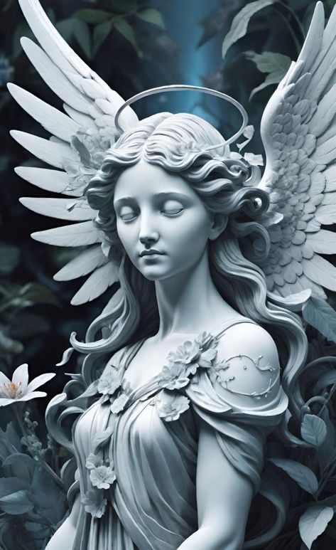 Female Angel Statue, Angel Art Drawing, Heavenly Tattoo, Statue Reference, Angel Sculpture Art, Female Angel, Archangel Tattoo, Woman Statue, Cemetery Angels