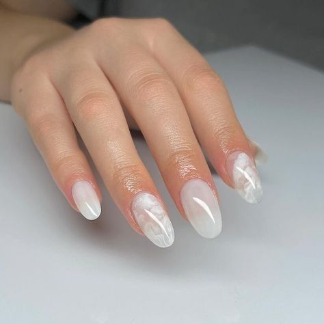 Milky Marble Nails, Gelx Apres Nail Designs, Nails Milky, Short Round Nails, Beachy Nails, Turquoise Nails, Milky Nails, White Nail Art, Color Nails