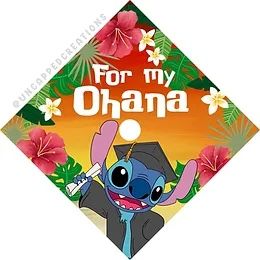 Grad Cap Ideas Lilo And Stitch, Graduation Cap Designs Lilo And Stitch, Stitch Cap Graduation, Stitch Grad Cap, Stitch Graduation Cap, Senior Painted Jeans, Grad Cap Design, Graduation Cap Designs College, Disney Graduation Cap