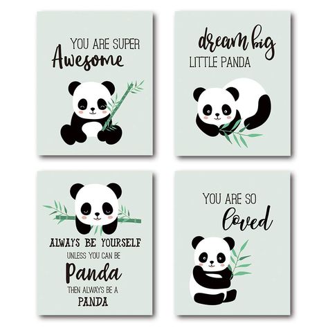 Panda Nursery Theme, Baby Card Quotes, Panda Nursery, Panda Decorations, Panda Lindo, Panda Gifts, Interior Wall Decor, Word Wall Art, Unique Art Prints