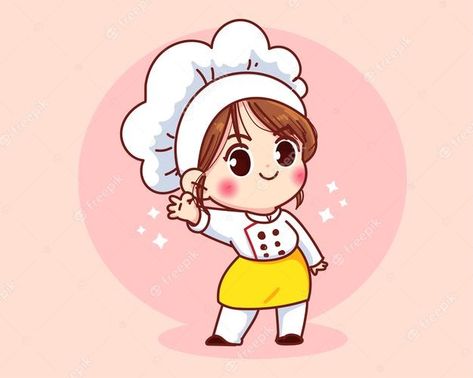 Premium Vector | Cute chef girl smiling in uniform mascots cartoon art illustration Logo Cemilan, Chef Girl, Rabbit Pose, Cartoon Art Illustration, Smile Illustration, Cartoon Chef, Cute Bakery, Girl Smiling, Chef Logo