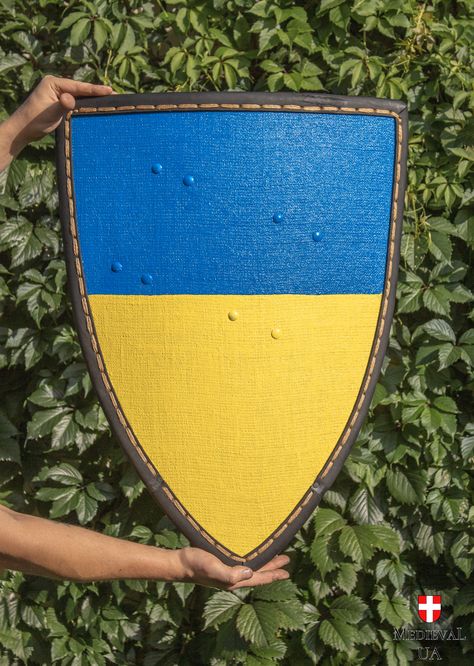 Medieval Shield Design, Heater Shield, Shield Medieval, Medieval Shield, Flag Of Ukraine, Medieval Shields, Ukraine Flag, Made In Ukraine, Shield Design