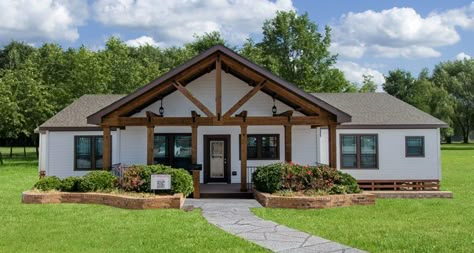 Koinonia II | Modular Homes - Pratt Homes, Tyler, Texas Single Story Porch Ideas, Modular Homes Farmhouse Exterior, Modular House Exterior, Modular With Front Porch, Additions To Manufactured Homes, Modular Home With Porch, Ranch Modular Homes, Modular Homes Porch Ideas, Front Porch Modular Home