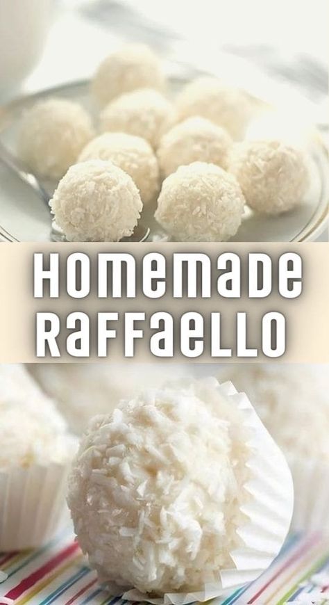 Homemade Raffaello, Raffaello Recipe, Coconut Candy, Lady Fingers, Chocolate Brands, Cooking Techniques, Coconut Flakes, Truffles, Fudge