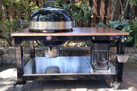 Custom Tables for Weber Kettle Grills | Brian Alan Tables Webber Grill Table, Weber Grill Station, Weber Kettle Grill Table, Grill Table Diy, Outdoor Grill Table, Weber Grill Table, Bbq Cart, Custom Bbq Pits, Weber Grills