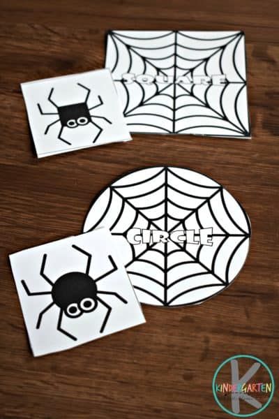 fun, low prep spider shape math game for kinders Spider Math Activities, Spider Math, Shape Activities Kindergarten, Halloween Worksheet, Shape Sorting Activities, Halloween Math Centers, The Very Busy Spider, Spider Activities, Shape Matching Game