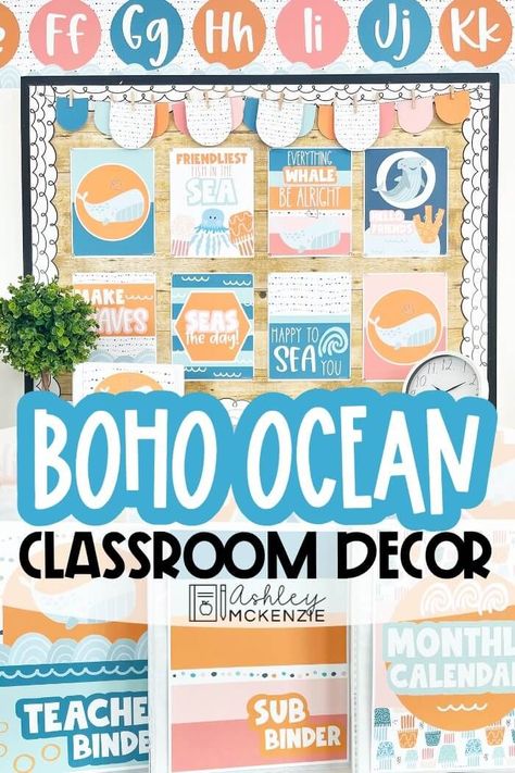 Boho Ocean Classroom, Ocean Classroom Decor, Preschool Classroom Themes, Ashley Mckenzie, Boho Ocean, Nautical Classroom, Themed Classroom Decor, Elementary Classroom Themes, Ocean Classroom