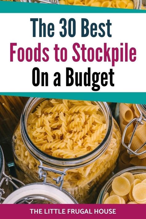 Be prepared for an emergency with a food stockpile. This list has the best budget foods to stockpile in case of an emergency. Food To Stockpile, Weekly Meal Plan For 2, Food Supply List, Foods To Stockpile, Food Stockpile, Pantry Stock, Homestead Projects, Homesteading Recipes, Cheap Meal Plans