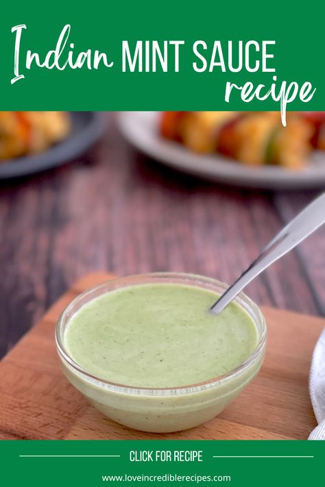 You will love this easy, quick and flavorful Indian mint sauce! This sauce is so versatile – perfect with snacks, appetizers and main dishes! Indian Yogurt Sauce, Indian Mint Sauce, Mint Sauce Recipe, Mint Yogurt Sauce, Papdi Chaat, Cilantro Chutney, Chilli Paneer, Paneer Dishes, Mint Yogurt