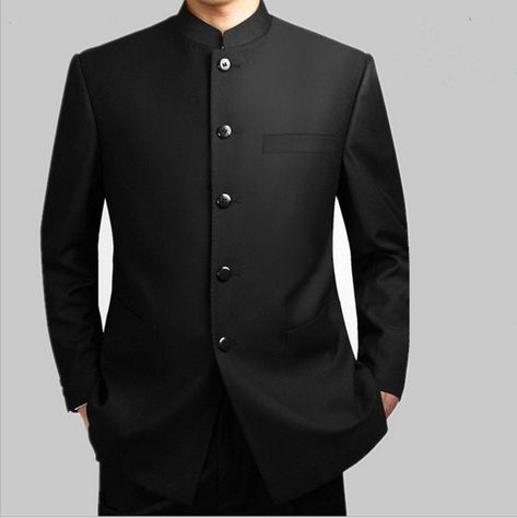 Find All color men's mandarin collar tuxedos, banded collar tuxedos & nehru tuxedos on menusa.com. Mens 5 Button Mandarin Collar Tuxedo Suit in Black. Chinese Suit, Moda China, Dragon Totem, Wedding Dresses Men Indian, Business Jacket, Tang Suit, Wedding Dress Men, Designer Suits For Men, Tuxedo Suit