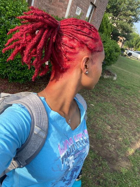 Pink Locs Hairstyles, Wild Cherry Hair Color, Cherry Red Locs, Loc Dye, Dyed Locs, Red Locs, Pretty Locs, Loc Goddess, Cherry Hair Colors