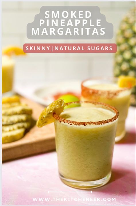 Smoky Margarita Recipe, Smoked Margarita Recipes, Smoked Pineapple, Smoked Cocktail, Pineapple Margaritas, Summer Margaritas, Smoked Cocktails, Spicy Pineapple, Chili Salt