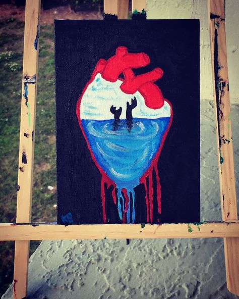 Broken heart; acrylic drip painting: Instagram.com/_kbaja_ Breakup Painting Canvas, Heart Break Acrylic Painting, Paintings About Heartbreak Easy, Breakup Painting Ideas, Breakup Drawing Base, Painting Ideas Deep Meaning, Meaningful Paintings Deep, Meaningful Paintings Deep Easy, Breakup Painting