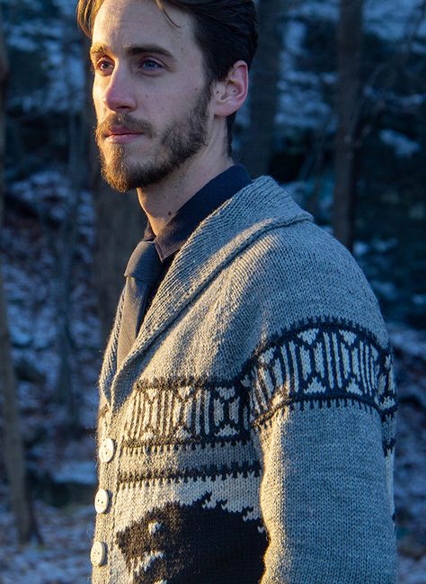 ISSUEw19 ** Greywind : Knitty.com - Winter 2019 Mens Shawl Collar Cardigan, Colorwork Knitting Patterns, Cowichan Sweater, Knitting Cardigan, Body Cast, Colorwork Knitting, Shawl Collar Cardigan, Sweater Knitting, Shawl Knitting Patterns