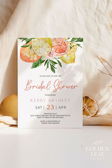 🍋 Squeeze the Day! 🍋 Dive into a zesty Citrus-themed bridal shower bursting with fresh ideas! From tangy décor to sweet treats, celebrate the bride-to-be with a splash of sunshine. 🌞 And don't forget to invite your zestiest crew with our Lemon Bridal Party Invitation! 💌 Let's make memories as sweet as lemonade! 🍹 #BridalShower #CitrusTheme #MainSqueeze #LemonLove #BrideTribe Citrus Themed Bridal Shower Ideas, Bridal Party Invitations, Squeeze The Day, Themed Bridal Shower, Main Squeeze, Bridal Shower Invitations Templates, Invitation Floral, Bridal Brunch, Bridal Shower Theme