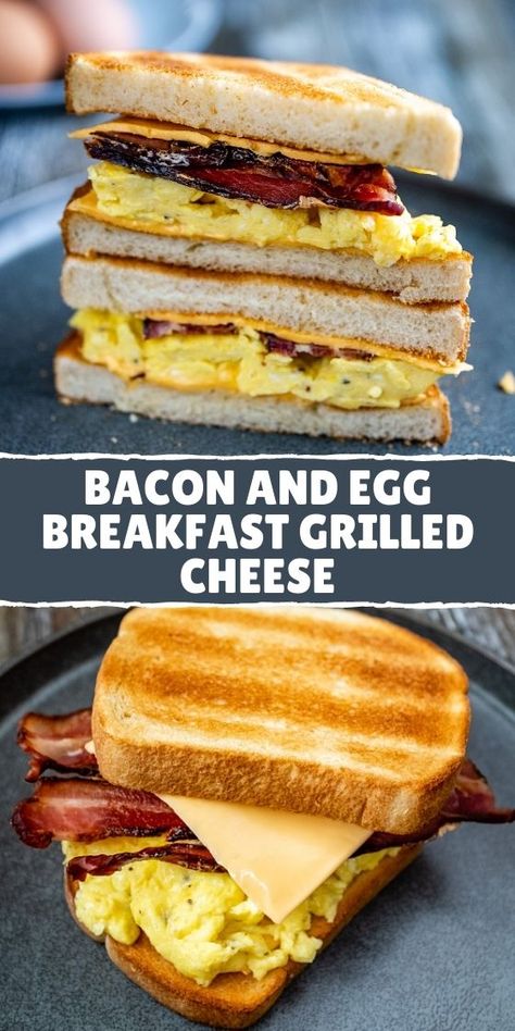 BACON AND EGG BREAKFAST GRILLED CHEESE Bacon Egg And Cheese Sandwich, Egg Breakfast Recipes, Breakfast Grilled Cheese, Bacon And Egg Breakfast, Bacon Eggs Breakfast, Breakfast Restaurant, Egg And Cheese Sandwich, Breakfast Sandwich Recipes, Brunch Bread