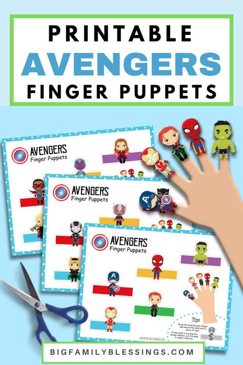 FREE Avengers finger puppet page print outs to cut out and make finger puppets with your kids. Superhero Printables Free, Superhero Preschool, Super Hero Activities, Avengers Crafts, Captain America Spiderman, Superhero Printables, Family Blessings, Hero Crafts, Summer Preschool Activities