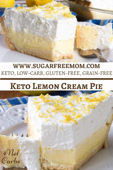 Sugar-Free Lemon Cream Pie {Keto, Low Carb, Gluten Free} Lemon Cream Pie, Lemon Cream Pies, Sugar Free Baking, Sugar Free Recipes Desserts, Lemon Diet, Postre Keto, Cream Pies, Sugar Free Low Carb, Keto Cake