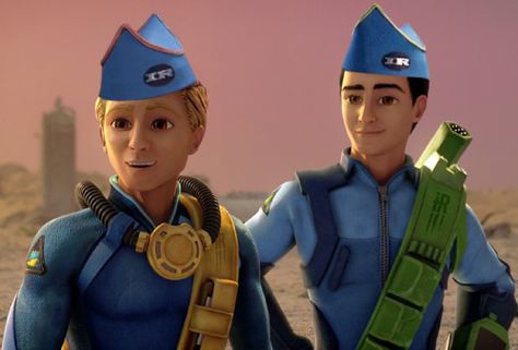 Gordon and Virgil wearing the orignal IR hats. Thunderbirds Are Go, Gerry Anderson, Vampire Academy, British Tv, Hot Topics, How To Train Your Dragon, New Series, Bad Guy, New Pictures