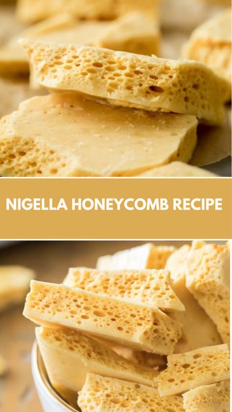 This easy and delicious honeycomb recipe is a quick treat that will have you hooked from the first bite! With a crispy, airy texture and a golden hue, it’s perfect for satisfying your sweet tooth. Drizzle with melted chocolate for an extra indulgent touch, and enjoy this simple, fun candy anytime. Honeycomb Recipe Easy, Nigella Lawson Recipes Desserts, Honeycomb Candy Recipe, Nigella Lawson Desserts, Honeycomb Recipe, Honeycomb Candy, Nigella Lawson Recipes, Quick Treats, Candy Thermometer