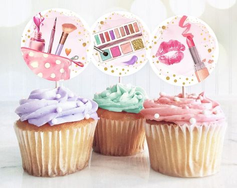 Glamour Birthday Party, Makeup Cupcakes, Glamour Birthday, Pumpkin Decorating Party, Party Stations, Spa Birthday Parties, Spa Birthday, Birthday Makeup, Heart Party