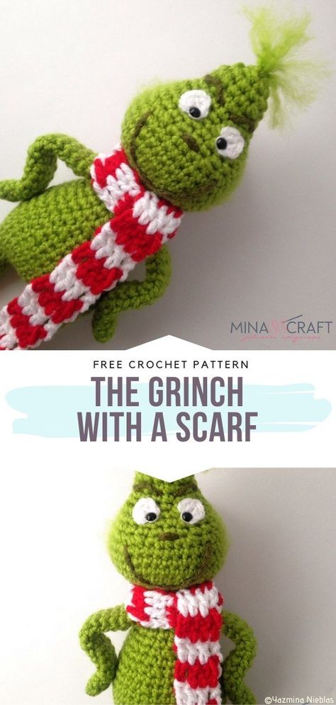 Grinch Crochet Pattern Free Scarf, The Grinch Amigurumi Free Pattern, Crochet Amigurumi Scarf, Crochet Pattern Grinch, Amigurumi Scarf Free Pattern, Dr Seuss Crochet Patterns Free, Crochet Silent Auction Ideas, Crochet Amigurumi Free Patterns Christmas, Crochet Doll Scarf Pattern Free