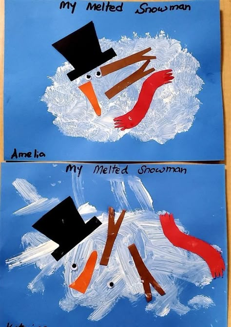 January Arts And Crafts Preschool, January Art Ideas For Toddlers, Snowman Melted Craft, Snowman Crafts For Infants, Melted Snowman Activity, Snowflake Crafts For Infants, Infant Snowflake Art, My Melted Snowman Craft, Let It Snow Crafts For Toddlers