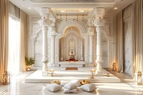 Home Temple Ideas Puja Room, Castle House Design, Modern Bungalow House Design, House Main Door, Dance Rooms, Colourful Living Room Decor, House Outer Design, Mandir Design, Temple Design For Home