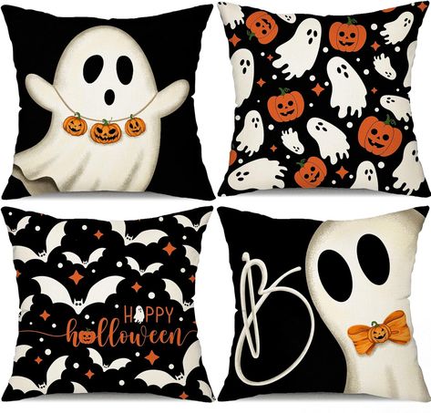 Bats Decor, Halloween Pillows Covers, Halloween Ghost Decorations, Holiday Pillow, Fall Living Room Decor, Halloween Throw Pillow, Halloween Pillow, Feliz Halloween, Halloween Autumn