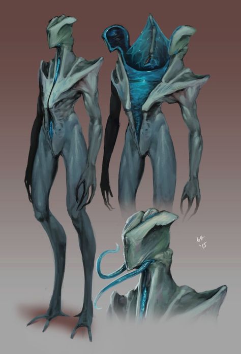 Vaguely humanoid creature with gray skin, blue tentacles, and a body that opens into a huge stomach Alien Character, Alien Concept, Alien Design, Alien Races, Alien Concept Art, Monster Concept Art, Alien Creatures, 캐릭터 드로잉, Alien Art