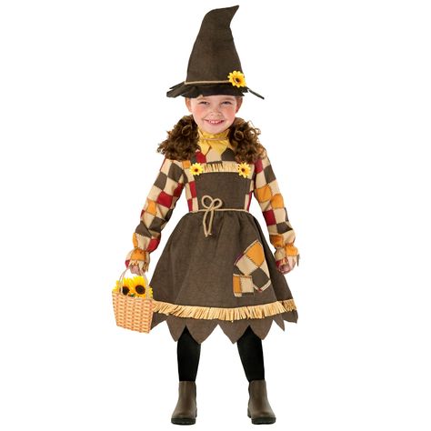 PRICES MAY VARY. Stand out from the pumpkin patch with this toddler scarecrow halloween costume. Includes a long sleeved dungaree dress with sunflower button trims, a scarecrow hat, and fabric straw bag for treats! The scarecrow dress features a check printed top, patches, and straw look edging. Complete the ensemble with a sunflower trimmed hat and rope handled straw bag Little girls scarecrow costume comes in 3 sizes: T1 (1-2 years), Toddler 3-4 Years, and S. Please refer to the size guide for Baby Scarecrow Costume Girl, Girl Scarecrow Costume, Baby Scarecrow Costume, Kids Scarecrow Costume, Baby Scarecrow, Toddler Scarecrow Costume, Scarecrow Outfit, Scarecrow Outfits, Scarecrow Dress