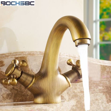 BOCHSBC Full Copper Anitque Single Hole Tap European Style Retro Basin Faucet Mixer Tap Decorative Rubinetto Bagno Vintage Bathroom Faucet, Baie Vintage, Antique Faucet, Vintage Faucet, Antique Brass Bathroom, Kitchen Basin, Single Hole Bathroom Faucet, Brass Bathroom, Brass Faucet