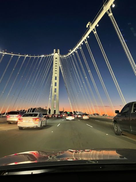 Sanfrancisco Aesthetic, Bay Area Aesthetic, Sf Aesthetic, San Francisco Aesthetic, Driving Fast, Cali Summer, Bay Bridge San Francisco, Bridge Sunset, Us Regions