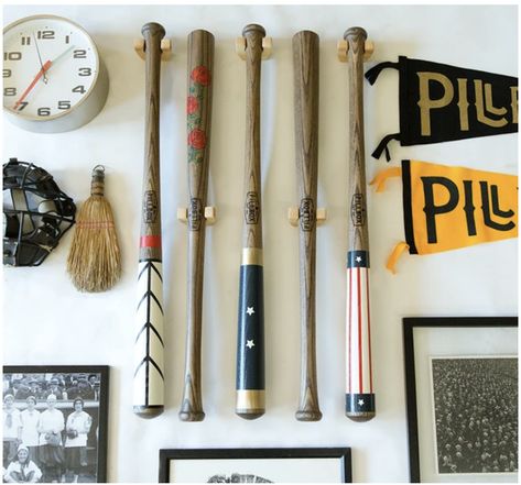 Baseball Office, Baseball Bat Drawing, Bat Project, Baseball Bat Display, Wooden Wall Hanger, Baseball Boyfriend, Baseball Nails, Bat Display, Hanger Set