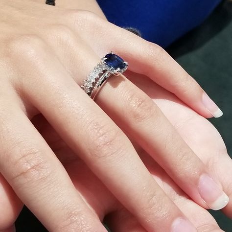 Blue Sapphire Engagement Ring With Wedding Band, Square Sapphire Engagement Ring, Hand Bracelet With Ring, Marquis Diamond, Sapphire Dress, Sapphire Solitaire Ring, Sapphire Wedding Band, Future Engagement Rings, Sapphire Solitaire