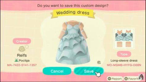 Animal Crossing Wedding Dress, Animal Crossing Wedding, Animal Crossing Design Codes Clothes, Acnh Clothes, Animal Crossing 3ds, Ac New Leaf, Animal Crossing Funny, Animal Crossing Guide, Acnh Design