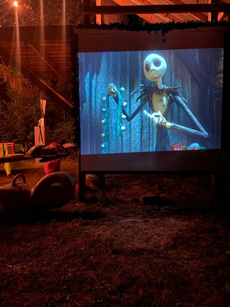 Nightmare Before Christmas Halloween projector movie night Outdoor Horror Movie Night, Movie Projector Outdoor Birthday Parties, Halloween Movie Projector, Projector Movie Night, Garden Projector Movie Nights, Halloween Light Projector, Summerween Outdoor Movie, Projector Movie, Halloween Projector