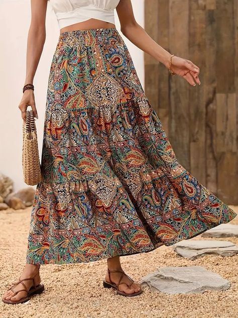 Elegant Paisley Print High waist Skirt Women Non stretch - Temu Travel Outfits, Vacation Style, Summer Clothes, Summer 2023, Travel Outfit, Paisley Print, Skirt Fashion, Guatemala, Scotch