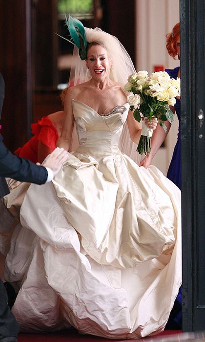 Sarah Jessica Parker wedding dress collection: All about her new line of bridal gowns with Gilt Parker Wedding Dress, Carrie Bradshaw Wedding Dress, Vivienne Westwood Wedding Dress, Vivienne Westwood Wedding, Movie Wedding, Vivienne Westwood Dress, Tv Weddings, Iconic Weddings, Celebrity Wedding Dresses