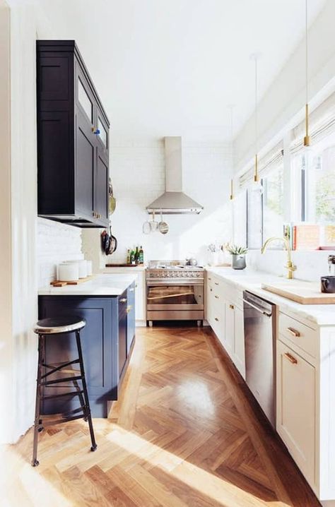 Galley Kitchen Inspiration - Design Decorating | Kitchn Long Narrow Kitchen Layout, Narrow Kitchen Layout, Galley Kitchen Ideas Narrow, Long Narrow Kitchen, Narrow Kitchen Remodel, Galley Kitchen Layout, Small Galley Kitchen, Galley Kitchen Design, Townhouse Interior