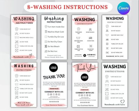 Keep your garments looking fresh and lasting longer with our versatile Washing Instructions Card Template! Perfect for clothing brands, DIY enthusiasts, or anyone who wants to ensure proper care for their apparel. This comprehensive template provides clear and concise care instructions for shirts and other garments, helping users maintain their clothing's quality and appearance. With its customizable and printable design, you can effortlessly personalize the card. Small Business Supplies, Sublimation Shirt, Sublime Shirt, Cleaning Schedule, Care Card, Clothing Care, Printable Designs, Business Supplies, Canva Template