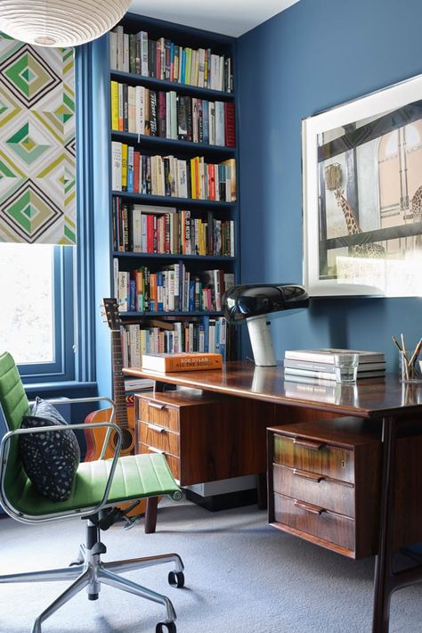 Plascon House Tour: A Colourful Victorian Terrace Colourful Study, Office Victorian, Terrace Office, Fabric Window Shades, Home Office Designs, Wegner Chair, Study Storage, Stylish Home Office, Office Designs