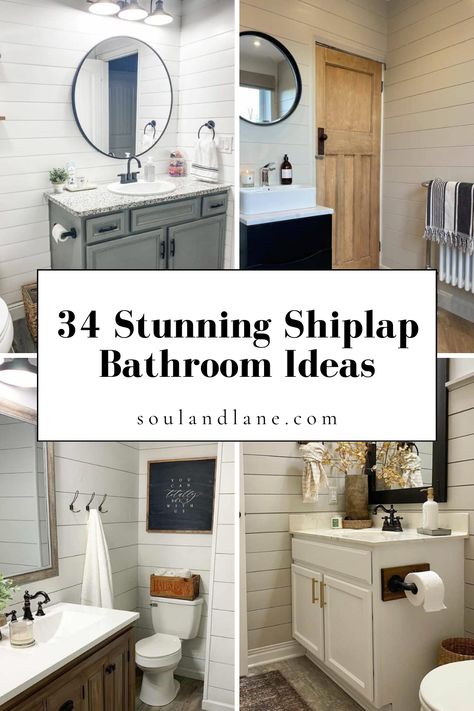 Perfect for achieving a serene, nautical vibe or a rustic, cozy feel, shiplap walls can transform any bathroom into a stylish retreat. Explore ways to incorporate this versatile material into your space, from accent walls to fully wrapped interiors, and discover how shiplap can elevate your bathroom's aesthetic with its simple yet impactful presence. Small Bathrooms With Shiplap Walls, Shiplap Bathroom Coastal, Shiplap Half Bathroom Ideas, Bathroom With Half Shiplap Walls, Bathroom With Shiplap Half Wall, Small Bathroom Shiplap Accent Wall, Modern Farmhouse Bathroom Shiplap, Bathroom Remodel Shiplap Wall, Small Bathroom Shiplap Walls Farmhouse