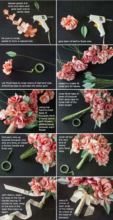 Flower Bouquet Paper Tutorial, Diy Paper Flowers Bouquet, Diy Flowers Paper Bouquet, Goblin Crafts, Paper Flower Boquet, Crepe Paper Flowers Bouquet, Crepe Paper Bouquet, Paper Plants Diy, Paper Flower Bouquet Tutorial