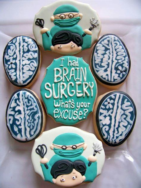 Traci Weaver:  for a friend recovering from brain surgery.   Brains.  Doctor. Brain Cookies Decorated, Surgery Cookies, Brain Cookies, Surgery Party, Appreciation Cookies, Medical Cookies, Brain Shape, Designer Cookies, Patriotic Cookies