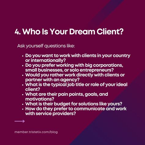 Identifying your unique niche is the key to standing out and thriving in any industry. 🚀 Swipe through to discover 5 crucial questions that will help you pinpoint your niche! What’s your experience with trying to find a niche for yourself in today’s business world? Share your experiences in the comments below! 👇🏻 Remember to tag or share this to your friends too 😊 #tristetix #creatives #creativebrand #niche #creativeindustry Find Your Niche Quotes, Find Your Niche, Bad Girl Quotes, Dream Client, Ideal Client, Would You Rather, Job Title, Creative Industries, Creative Branding