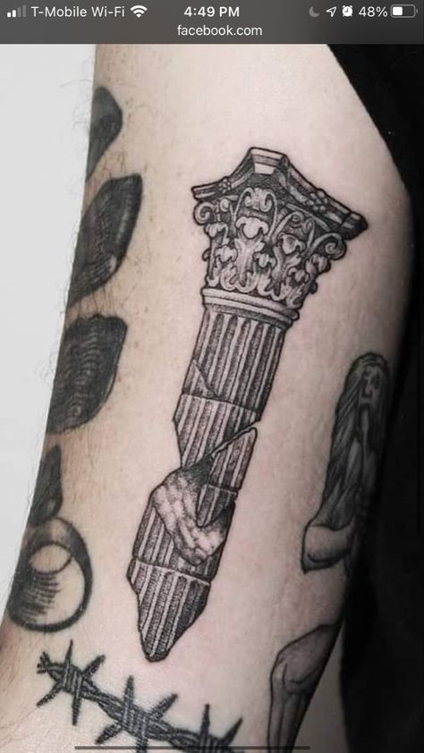 Greek Tattoo Fillers, Greek Mythology Tattoos Minimalist Men, Roman Columns Tattoo, Greek Filler Tattoo, Academic Tattoo, Grecian Tattoo, Greek Architecture Tattoo, Neoclassic Tattoo, Greek Column Tattoo